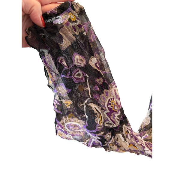 Sheer Silk Chiffon Long Sleeve Pintuck Top Purple Boho Print L - Picture 5 of 8
